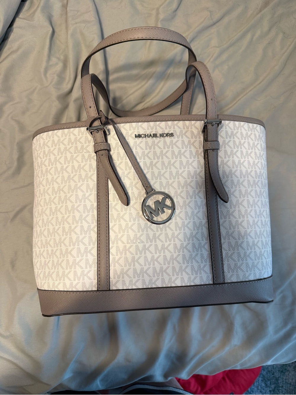 Michael Kors Cream & Taupe MK Signature Tote